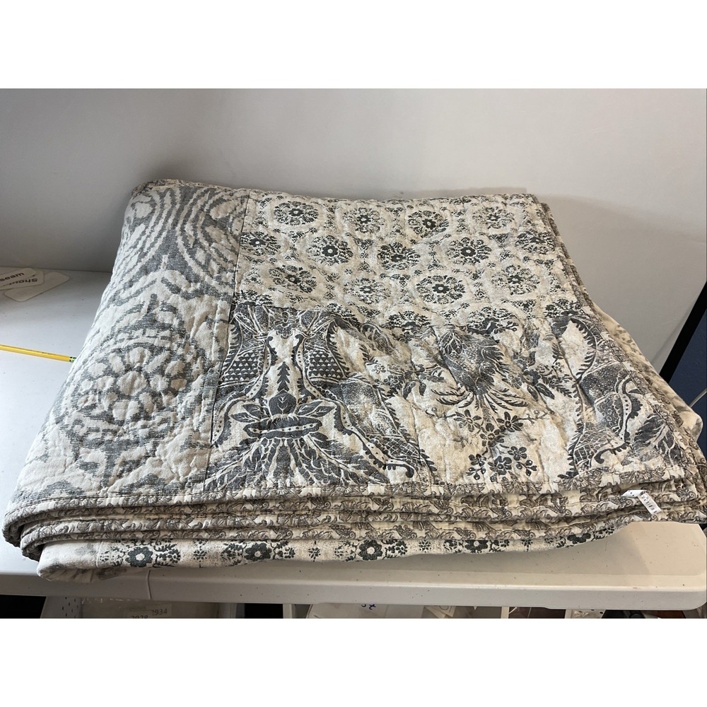 Pottery Barn Tessa Damask Patchwork Quilt KING size HTF RARE neutrals